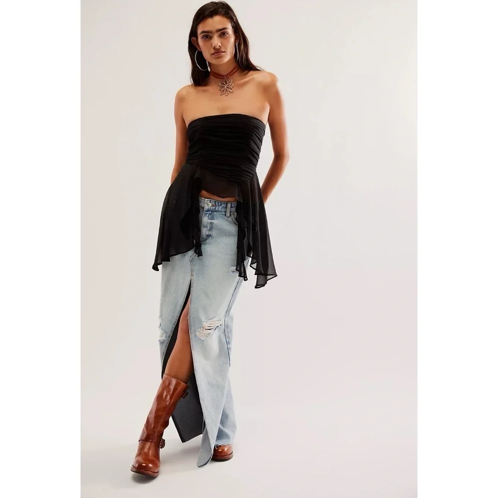 NWT Seroya Matilda Low-Rise Denim Maxi Skirt 25